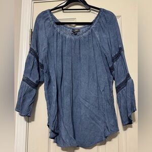 Ninety Denim Blue Blouse with Lace Accents